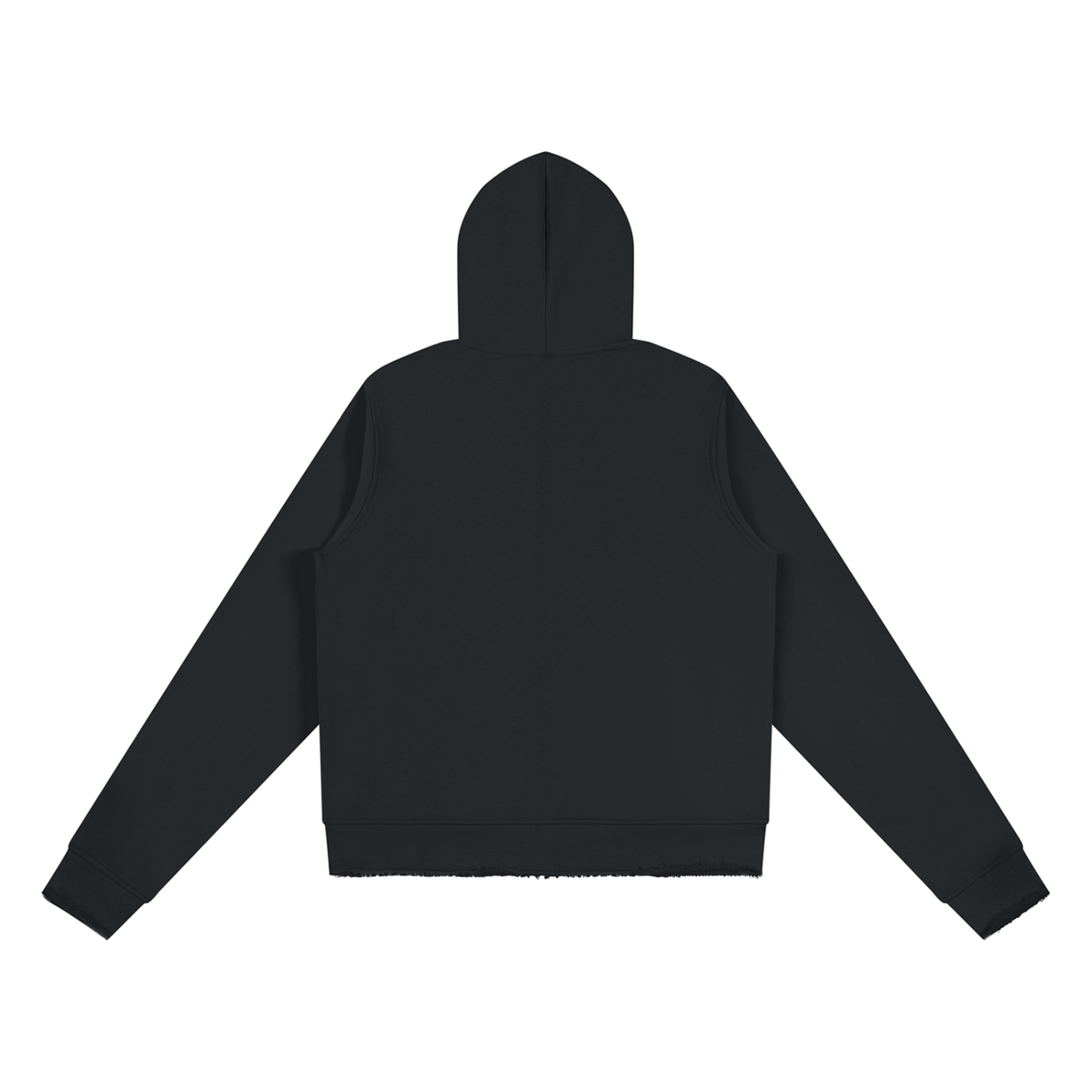 Raw Edge Hoodie — Black, back view.