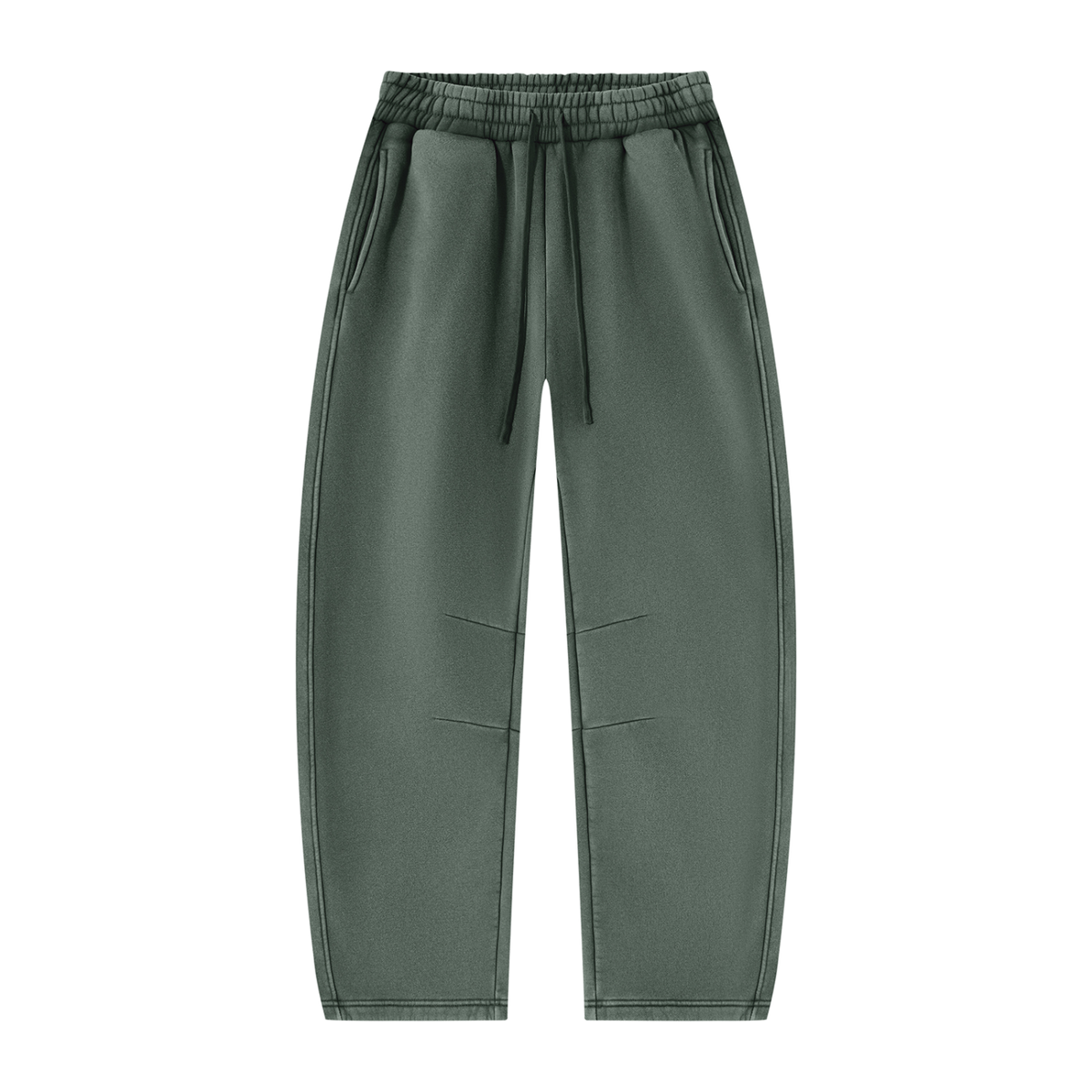 Vintage Wash Barrel Leg Sweatpants — Green, front view.