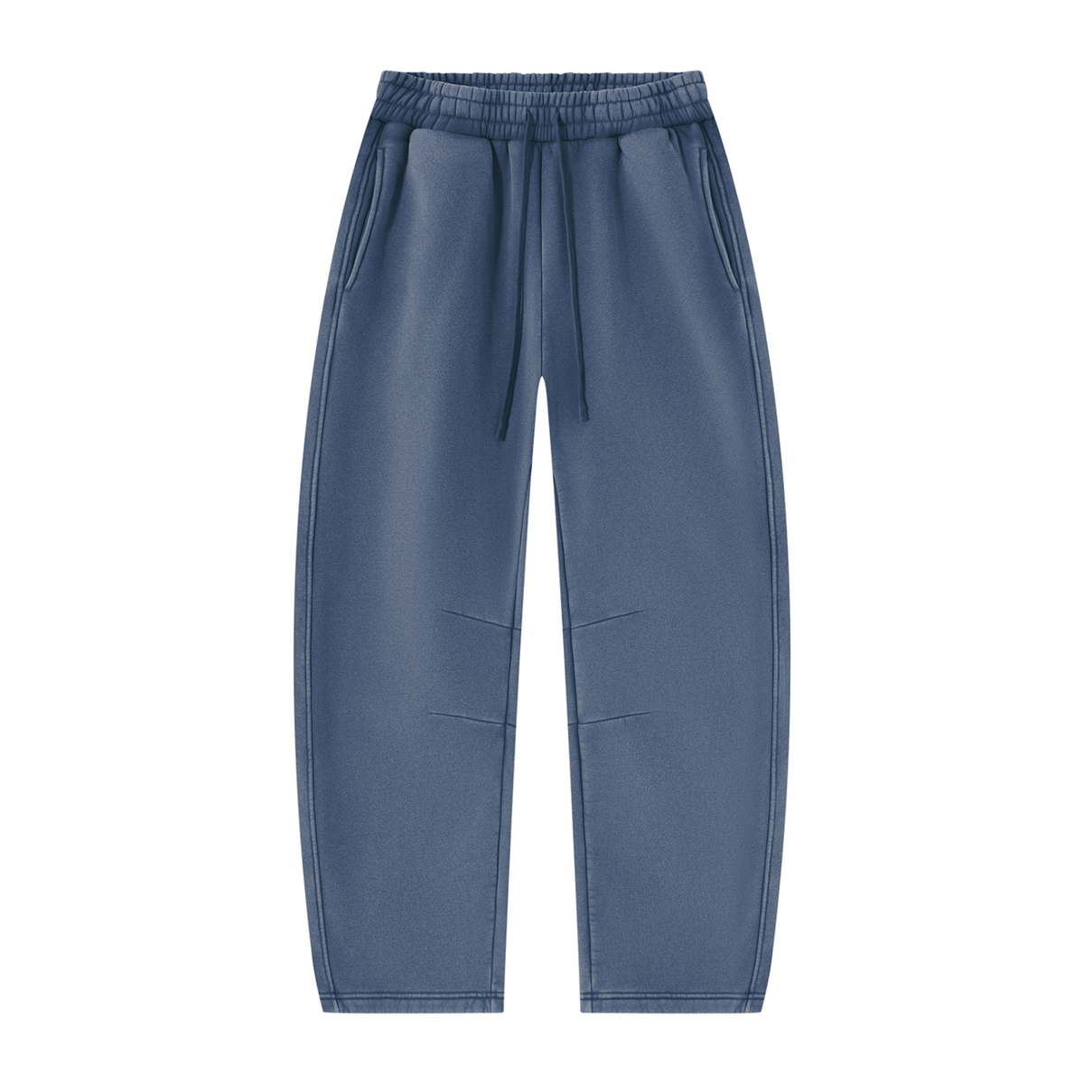 Vintage Wash Barrel Leg Sweatpants — Blue-grey, front view.
