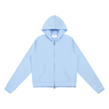 Raw Edge Hoodie — Light blue, front view.