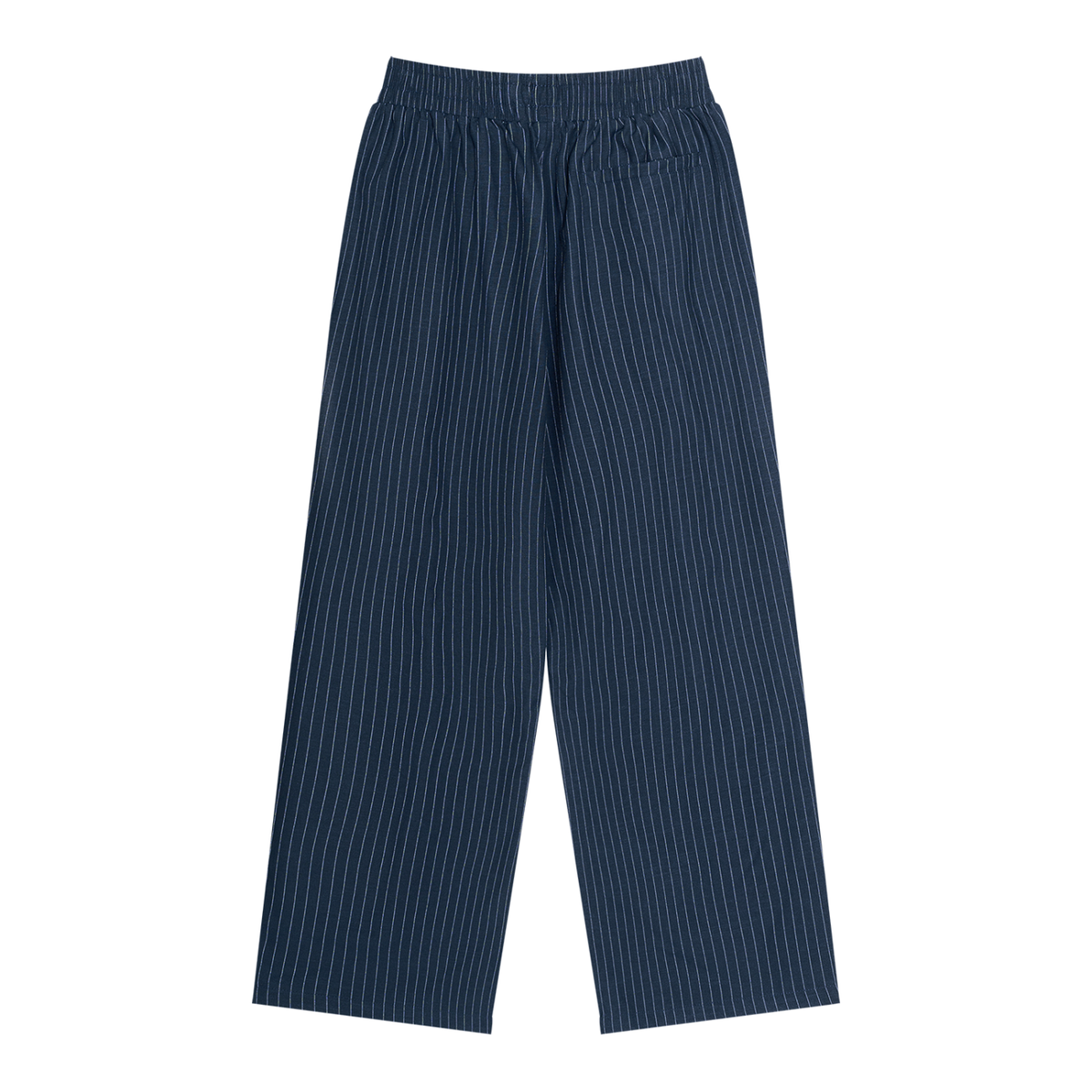 Unisex Striped Pleated Pants — Navy, back view.