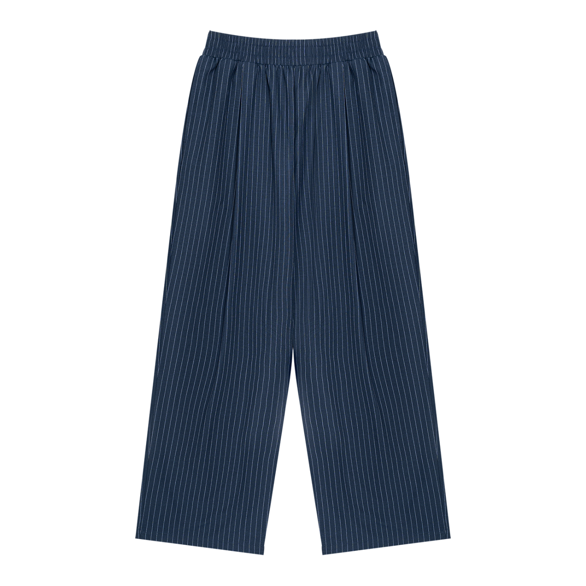 Unisex Striped Pleated Pants — Navy, front view.