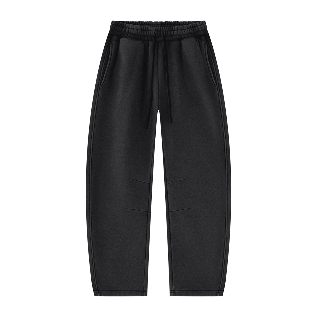 Vintage Wash Barrel Leg Sweatpants — Black, front view.