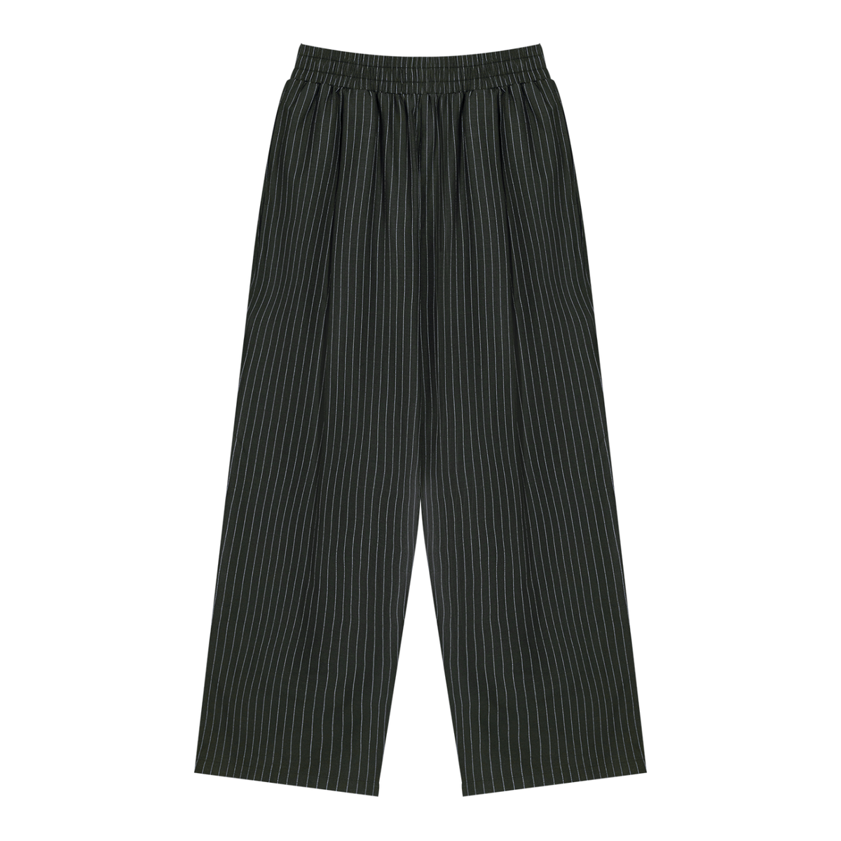 Unisex Striped Pleated Pants — Black, front view.
