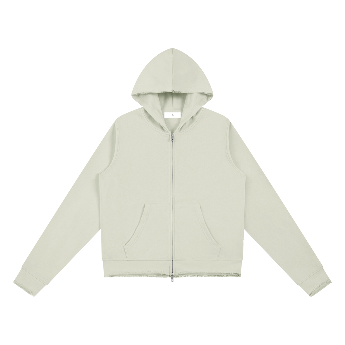Raw Edge Hoodie — Cream, front view.
