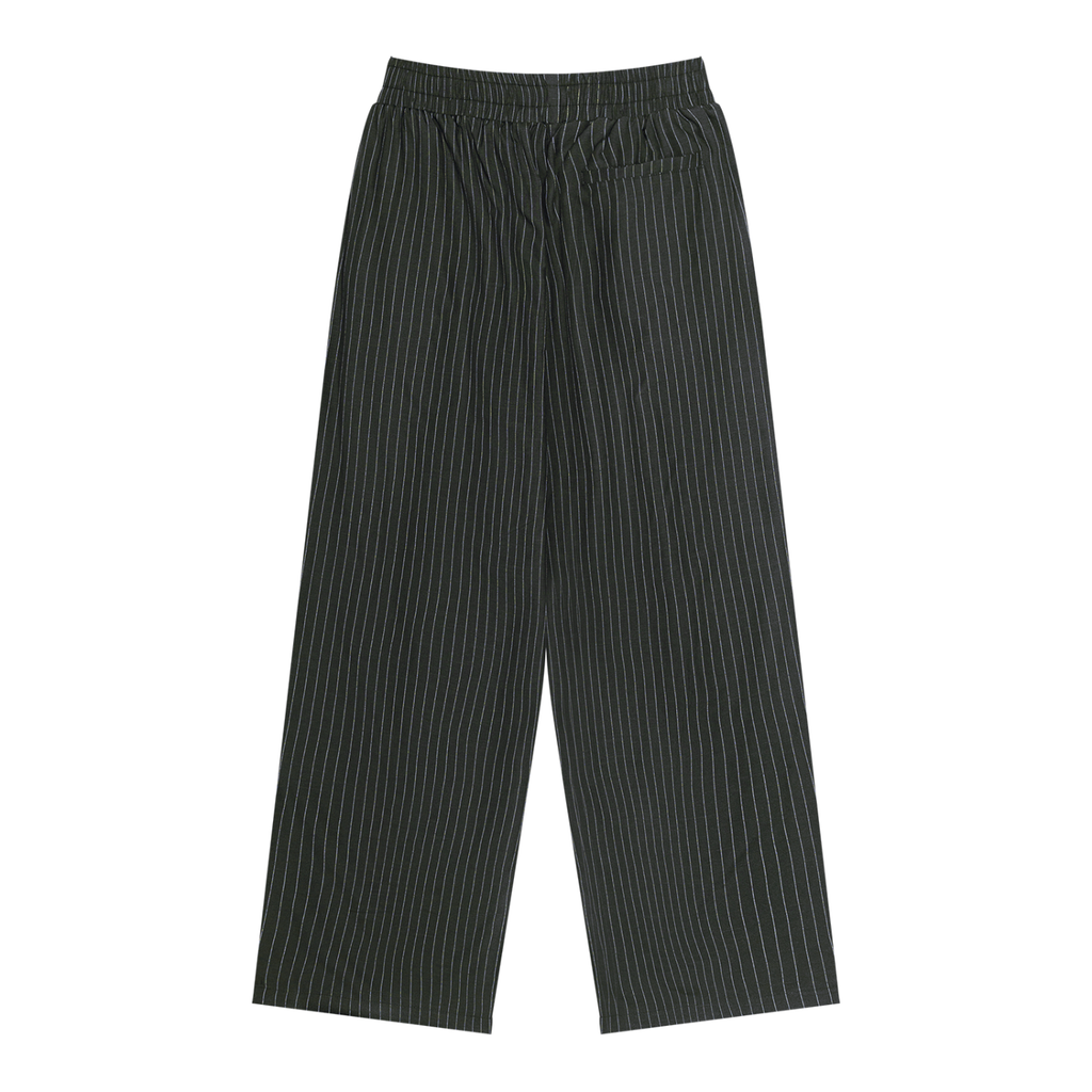 Unisex Striped Pleated Pants — Black, back view.