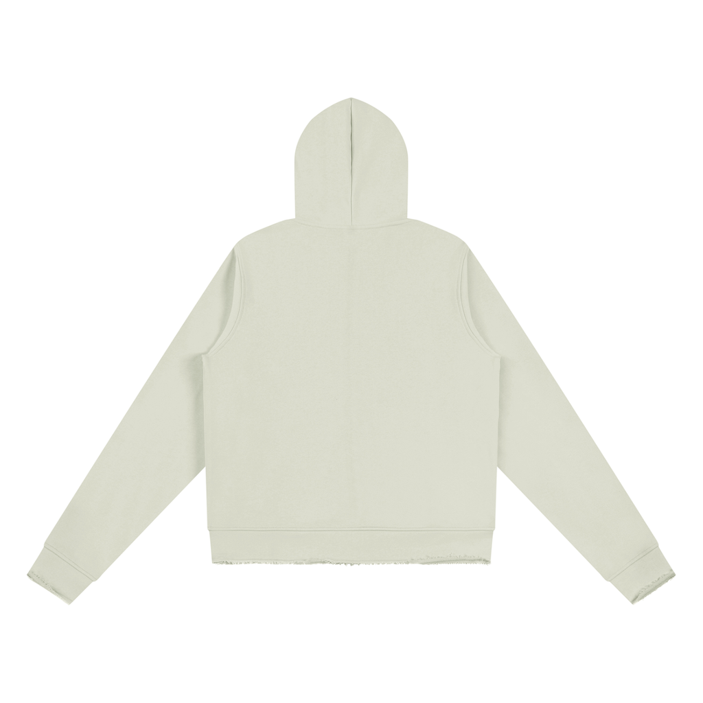 Raw Edge Hoodie — Cream, back view.