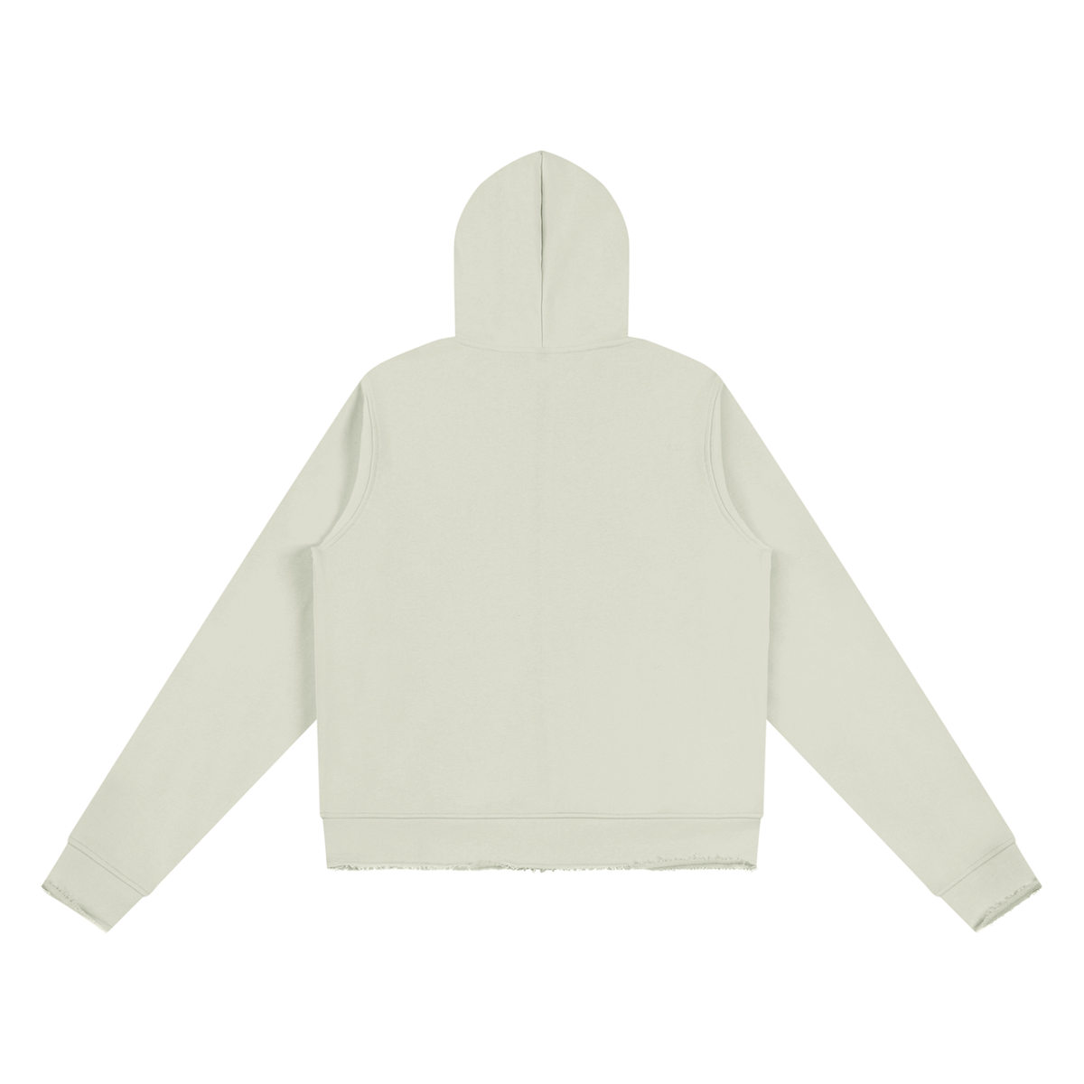 Raw Edge Hoodie — Cream, back view.